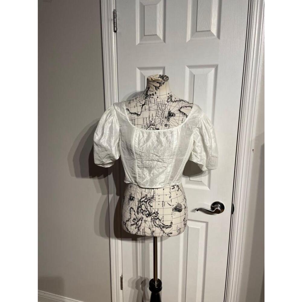 NWT Topshop Puff Sleeve Coquette Square panel Neck Crop Blouse corset bustier 8